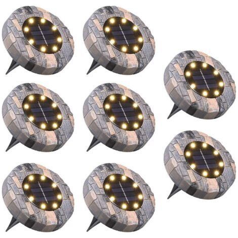 Juego de 8 lámparas solares para exteriores, 8 LED, 100 lm, IP65 impermeable. Lámpara solar de jardín para caminos, senderos, patios, etc. Luz blanca cálida (1/5)