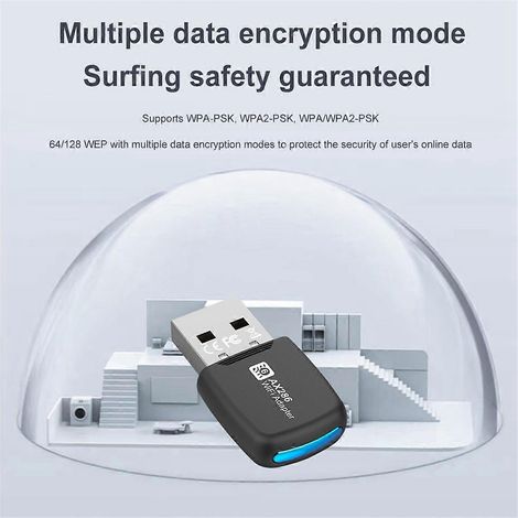 Carte réseau WiFi 6 2,4 GHz et 5 GHz, adaptateur WiFi USB 900 Mbps, noir (1/5)