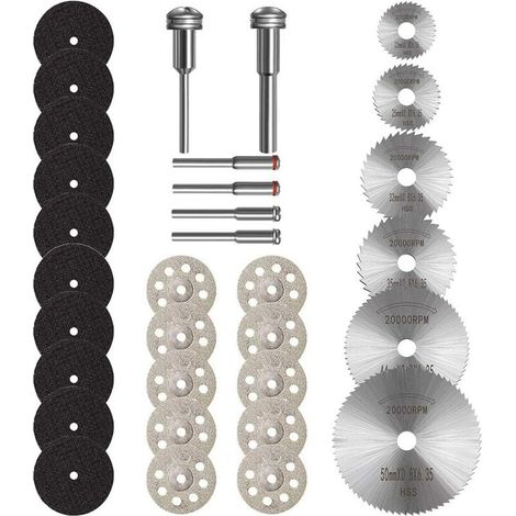 Trennscheiben für Dremel, Zubehör für Rotationswerkzeuge Mini-Diamanttrennscheibe mit 1/8-Zoll-Schaft und HSS-Kreissägeblätter und Harz-Metall-Trennscheiben Werkzeuge Holz-Metall-Steinschneiden (1/5)