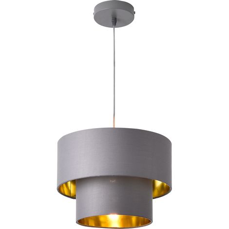 Hängeleuchte Lopar 30 cm Metall Stoff Grau-Gold lux.pro