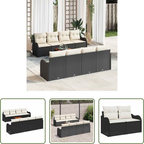 vidaXL Mobilier extérieur - Ensemble de canapé de jardin avec coussin 9 pcs Noir polyrotin (1/5)