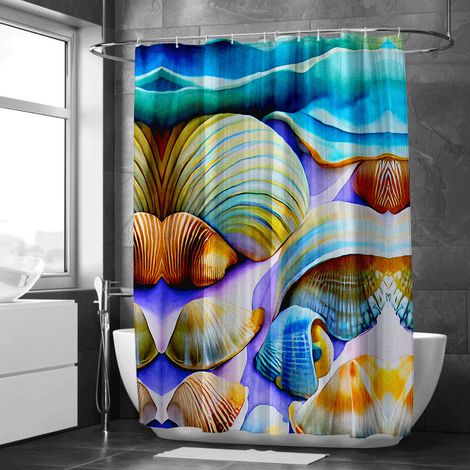 Rideau de douche motif poissons tropicaux et tortues, polyester imperméable, 90x180 cm (1/5)