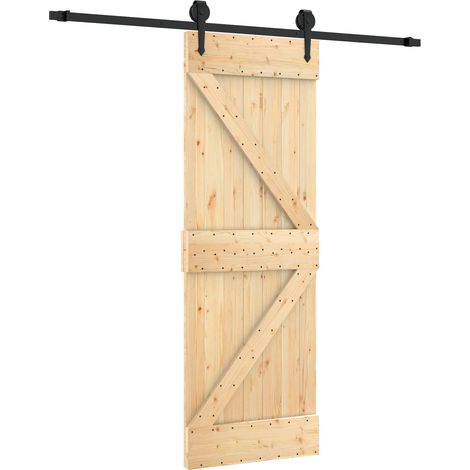 Schiebetür Natürlich und Schwarz 70 x 210 cm Massivkiefer vidaXL
