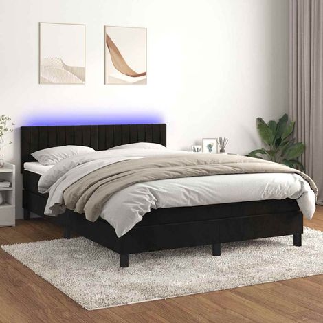 Cama box spring colchón y LED terciopelo negro 140x190 cm (1/5)