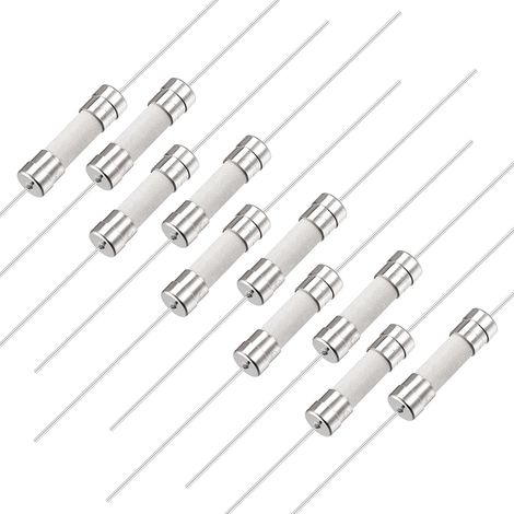 Ceramic Cylindrical Tube Fuses with Pin 5 x 20 mm 250 V T10A, Slow Cut Fuse Timing Conductor Wire, 10pcs (1/5)
