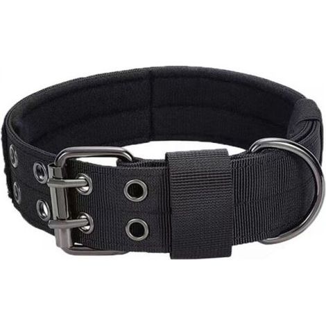 1PC Black Military Adjustable Padded Dog Collar, XL(50-60), Metal Buckle Nylon Dog Collar for Training Medium Large Dogs (1/4)
