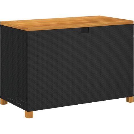 Vidaxl – Coffre de jardin noir en résine tressée et bois d'acacia – Dimensions 110x55x63 cm – Capacité 320 kg – Sac résistant à l'eau inclus (1/6)