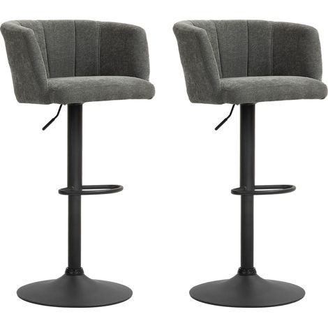 Ensemble 2 tabourets bar. Dossier cuvette. Hauteur réglable. Repose-pieds. Métal. Gris foncé. (1/5)