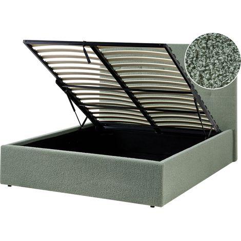 Ottoman Bed Green Boucle Upholstery EU Double Size Headboard Storage Function Modern Design LORIENT (1/5)