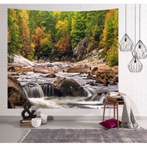 Tapisserie murale représentant un paysage naturel (forêt, plage, lac, arbres, nuages rocheux), vue esthétique, idéale pour une chambre ou un salon (200 cm x 150 cm, coloris 4).