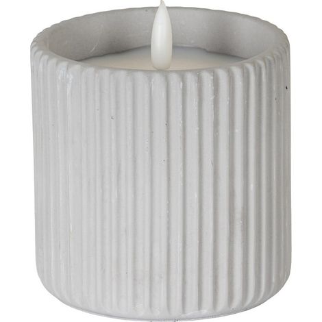 Luxe Collection Natural Glow Chalk Ribbed Large Led Candle - Wax - L9 x W9 x H9 cm - Grey