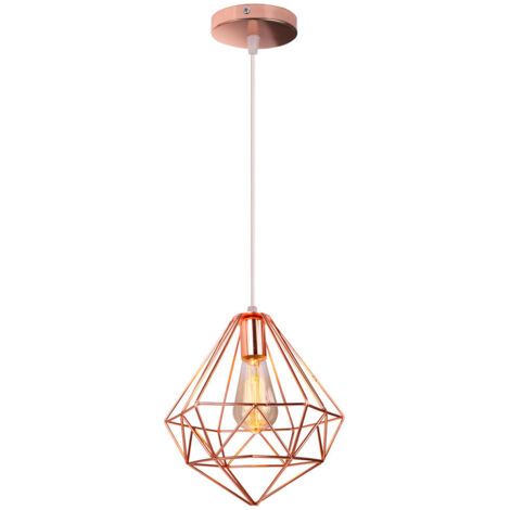 royaluxe- Plafonnier Antique En Diamant 26CM Suspension Luminaire Moderne Lustre Vintage E27 Pour Loft, Bureau, Intérieur Or Rose (1/5)