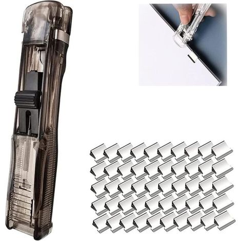 Agrafeuse Acrylique Transparente Mini avec 50 Agrafes Réutilisables pour Bureau Maison École (1/5)