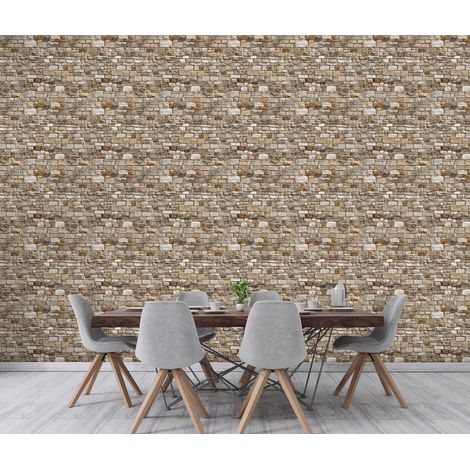 Wallarena Vliestapete Beige Ziegel Struktur Mauer, für Wohnzimmer und Schlafzimmer, 10 m x 50 cm – Komplettset inkl. Kleister & Anleitung (1/5)