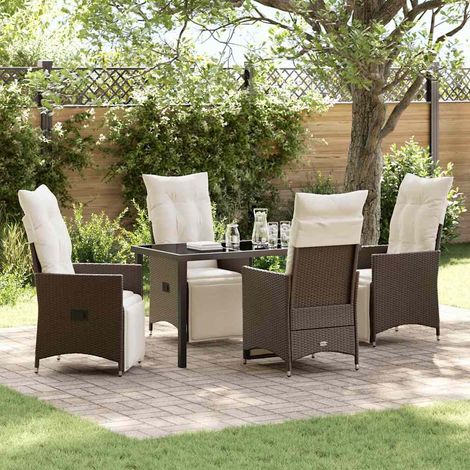 vidaXL Garten Essgruppe mit Kissen 5 pcs Braun Poly-Rattan (1/5)