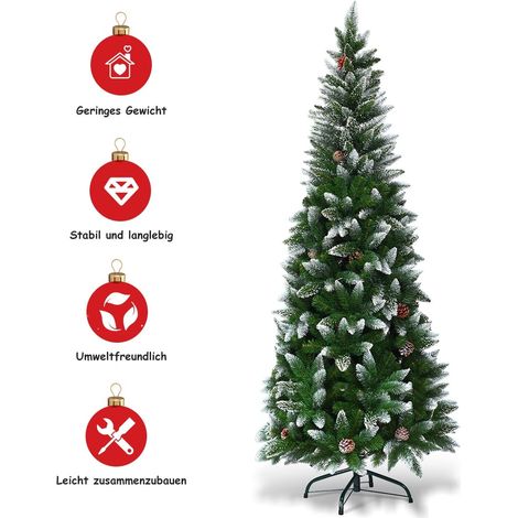 Sapin de Noël enneigé avec support en métal, 630 branches en PVC, 180 cm