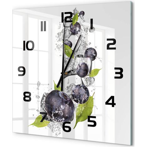 Grande Horloge Murale Carrée Originale Verre Trempé Décoration Maison Moderne Myrtilles avec de la glace 60x60 cm (1/5)