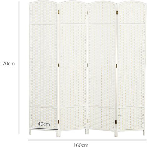 Paravent pliable en 4 parties, cloison de séparation pour salon, chambre ou bureau, blanc (1/5)