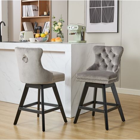 Sedia girevole velluto schienale curvo legno OKMYHOME (1/5)