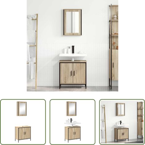 Spiegelschrank - Badezimmermöbel-Set mit Regal mit Tür 2 pcs Braun Holzwerkstoff (1/5)