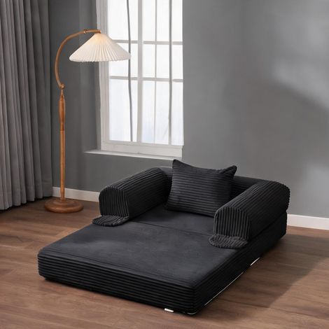 Canapé-lit convertible 1 place en tissu côtelé noir 120 cm (1/5)