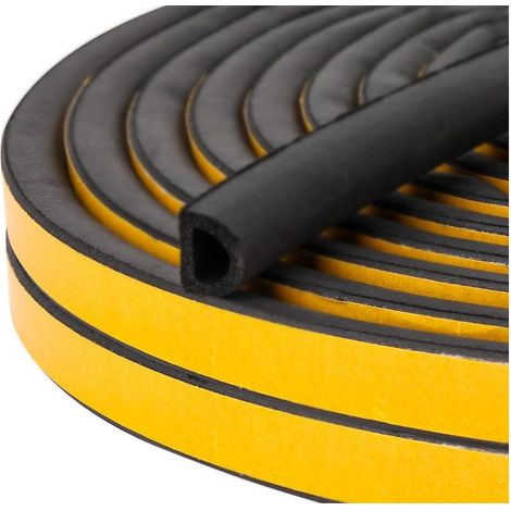 Rouleau de 6 mètres de joint d'étanchéité auto-adhésif en caoutchouc noir pour portes en bois, pour isolation phonique, coupe-vent et anti-poussière (1/5)
