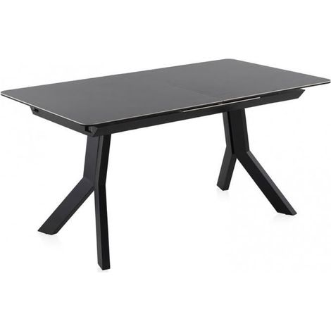Table extensible - JUANIO - JUANIO - Plateau céramique effet marbre - Pieds métal noir - Extensible 160-210 cm (1/4)
