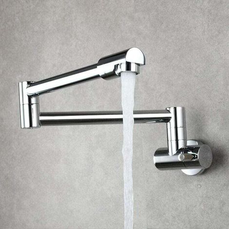 Miscelatore da cucina pieghevole, rubinetto a parete, miscelatore per lavello da cucina con beccuccio multifunzionale per acqua fredda, rubinetto da cucina girevole a 360° - cromato