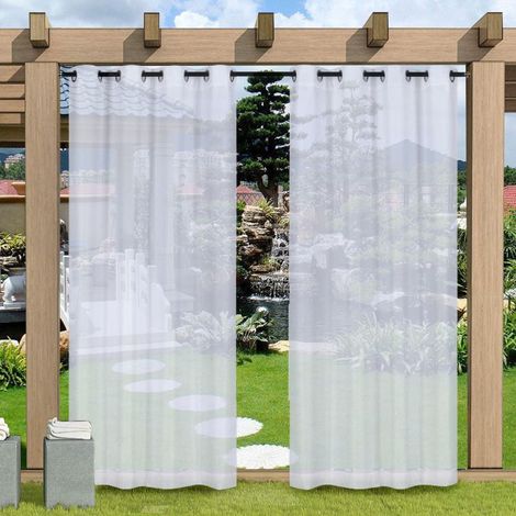 Rideau semi-transparent d'extérieur à 1 panneau, imperméable, avec œillets, pour pergola, porche, pavillon, jardin, pelouse, couloir, véranda, 132 x 244 cm (52 x 96 pouces). (1/5)
