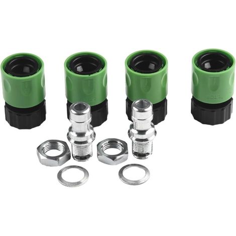 Quick wash kit for lawnmower with 4 connectors, 2 nozzles, 2 blades, 2 nuts for garden hose, brush cutter, snow blower, cleaning chores (1/5)