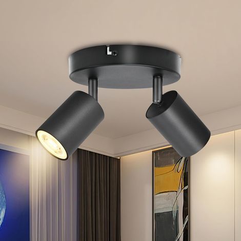 GU10 Ceiling Spotlights, Round, Adjustable 90° and 350°, Black Aluminum, for Living Room and Kitchen (1/5)