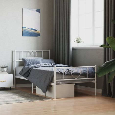 Cadre de lit métal sans matelas avec pied de lit blanc 80x200cm (1/5)