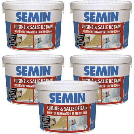 Lot de 5 enduits de rebouchage et rénovation spécial cuisine et salle de bain Semin - adapté aux pièces humides - seau de 5 kg (1/5)