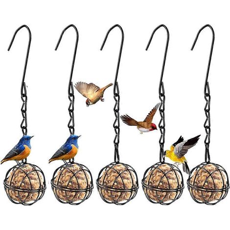 Ensemble de 5 mangeoires à oiseaux en métal avec boules de suif et chaînette, résistantes aux écureuils, pour jardin extérieur et colibris. (1/5)
