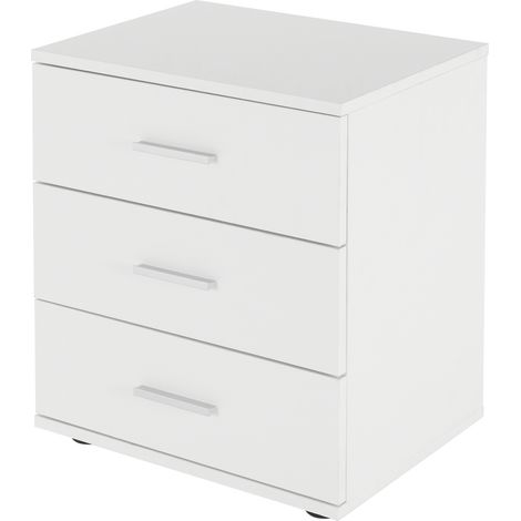 ML-Design Mesita de Noche con 3x Cajones 45 x 34 x 52 cm Blanco Mesa Auxiliar para Libros, Teléfono Cómoda Lisa de Madera Mueble Cajonera Consola Estante Decorativa para Dormitorios u Oficinas