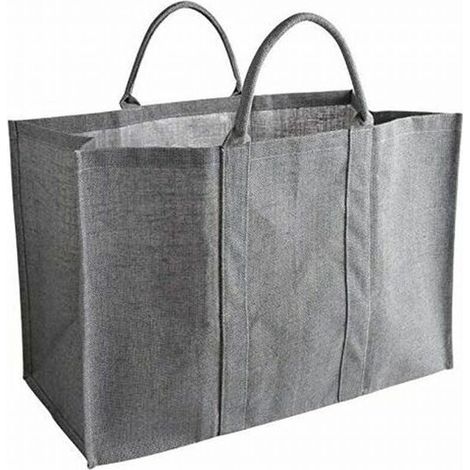 Sac à bois de chauffage en jute gris plastifié, 41 x 26 x 33 cm, Jus plastifié,sac non tissé, sac de courses simple, gris