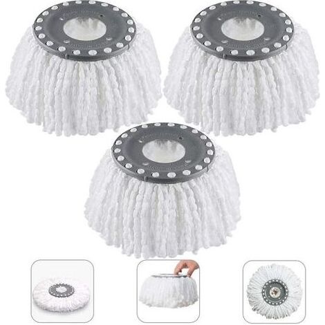 3Pcs Têtes Microfibre Balai, Mop Heads, Tête de Vadrouille Rechange Rond Têtes Mop Rotation à 360 pour Balais Serpillère Rotatif 360°(Diamètre 16 cm) (1/5)