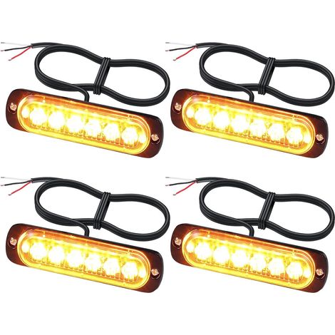 4X Feux de Pénétration à 6 LEDs Orange Etanche IP65 pour Véhicules avec Adaptateur de Cigarette/Prise Allume-Cigare 12/24V - pour Véhicules d'Urgence, Tractopelle, Chariot à Fourche, Dépanneuse (1/5)