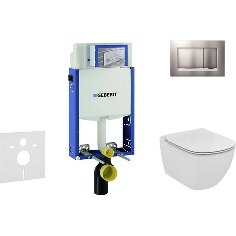 Geberit Combifix - Modulo di installazione per WC sospesi con placca di comando Sigma20, cromo opaco/cromo + WC e copriwater Ideal Standard Tesi 110.302.00.5 NF7