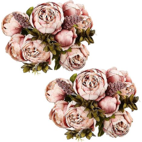 Vintage-Kunstblumenstrauß aus Pfingstrosen aus Seide zur Dekoration (Cameo Braun x2) (1/5)