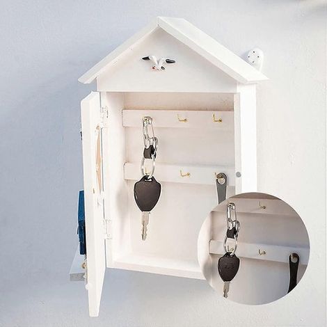 1 Portachiavi da parete，armadietto portachiavi in stile mediterraneo con 6 ganci，portachiavi in legno a forma di faro (1/4)