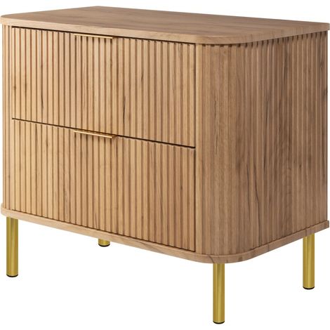 Meuble de salle de bain sur pieds avec tiroirs et pieds métalliques, coloris Chêne Craft, poignée doré, pieds doré, 80 x 41,5 x 66,7 cm (1/5)