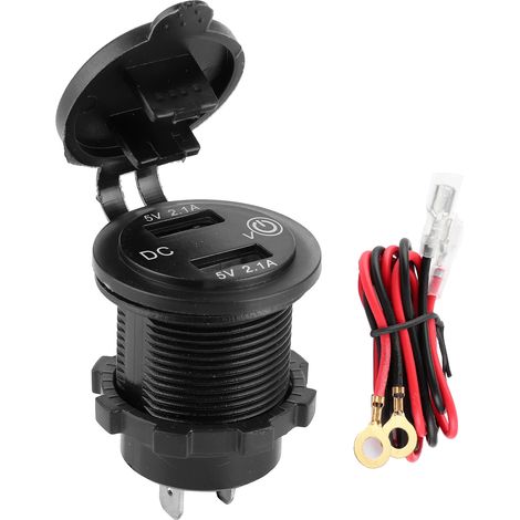 Chargeur de voiture double USB avec prise allume-cigare et voltmètre intégré 12-24V 2,1A+2,1A (indicateur rouge) (1/5)