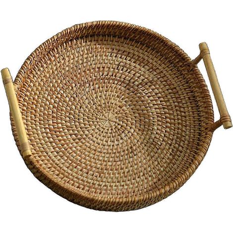Handgeflochtener Brotkorb, Aufbewahrungstablett aus Weide für Tee, Getränke und Snacks, Wohnaccessoire, 22 x 3 cm-24x3cm (1/5)