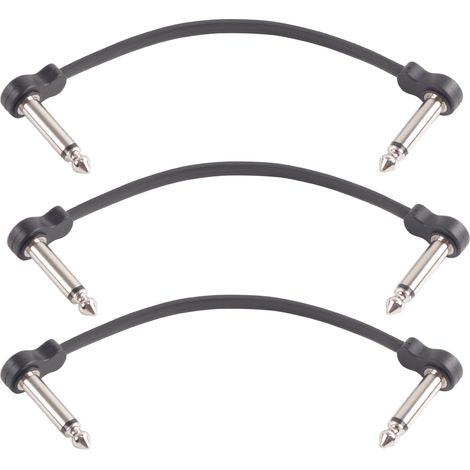 Lot de 3 câbles patch pour guitare, interface 6,35 mm, connecteurs coudés, réduction du bruit, pour l'enregistrement musical. (1/2)