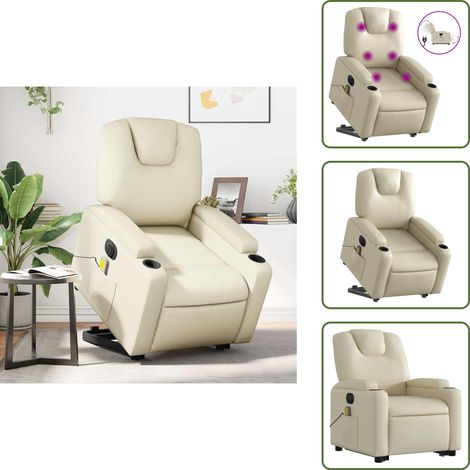 Massagesessel mit Aufstehhilfe Elektrisch Creme Kunstleder - Elektrischer Massagesessel - Relaxsessel - Fernsehsessel - Lift Chair - Ergonomisch