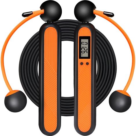 Corde à sauter sans fil orange avec compteur de calories et roulement à billes intelligent, pour salle de sport à domicile, entraînement sans nœuds, réglable, fitness croisé, boxe, garçons et filles (1/5)