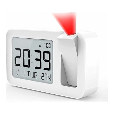 FENOPLASTICAUlisem – Réveil projecteur numérique avec thermomètre intérieur – Projection 180° – 4 niveaux de luminosité – Réglage volume et snooze – Affichage LED 3,8 pouces (1/5)