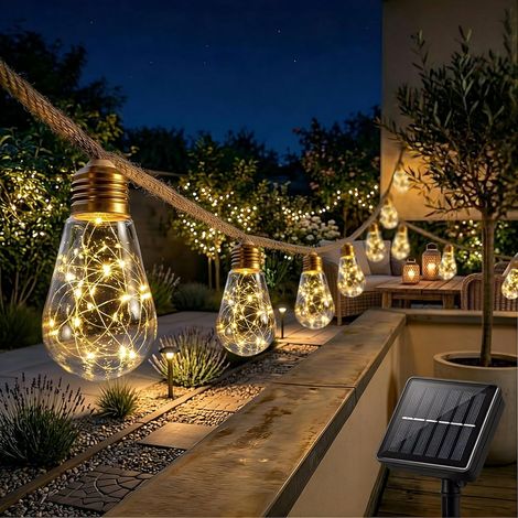 1 Guirlande Lumineuse Solaire 8M, 16 Ampoules IP65, 8 Modes Éclairage, Décoration Jardin Terrasse (1/5)