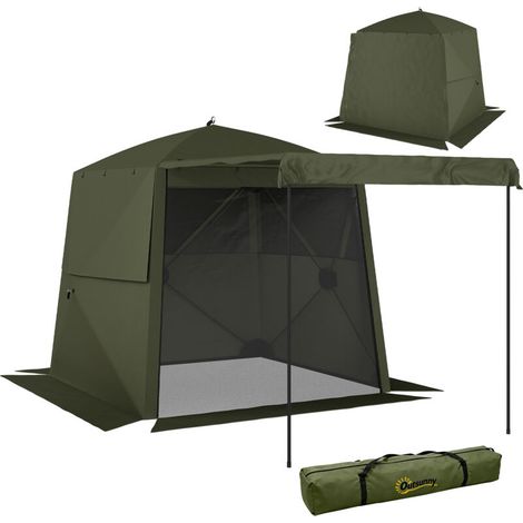 Pavillon dépliable 2x2m imperméable résistant hiver avec 4 parois moustiquaires et avant-toit UV 30+